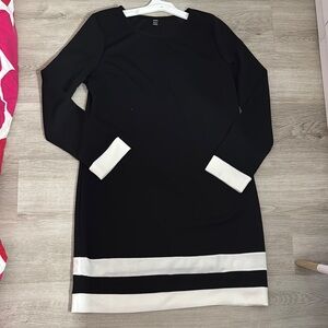 SHEIN Black and White Long Sleeve Sheath Dress